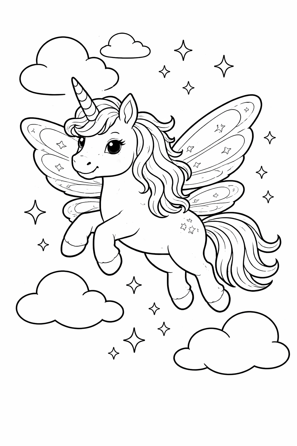 Unicorno con ali da fata da colorare