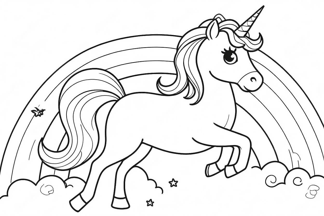 Unicorno con arcobaleno da colorare