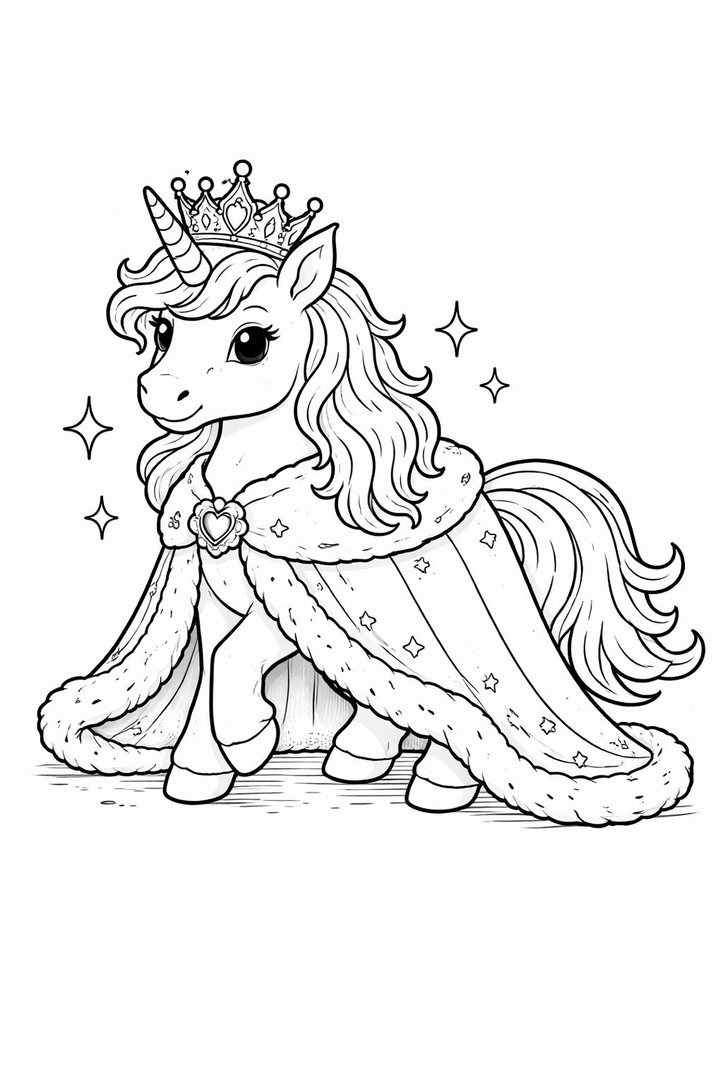 Unicorno con corona da colorare