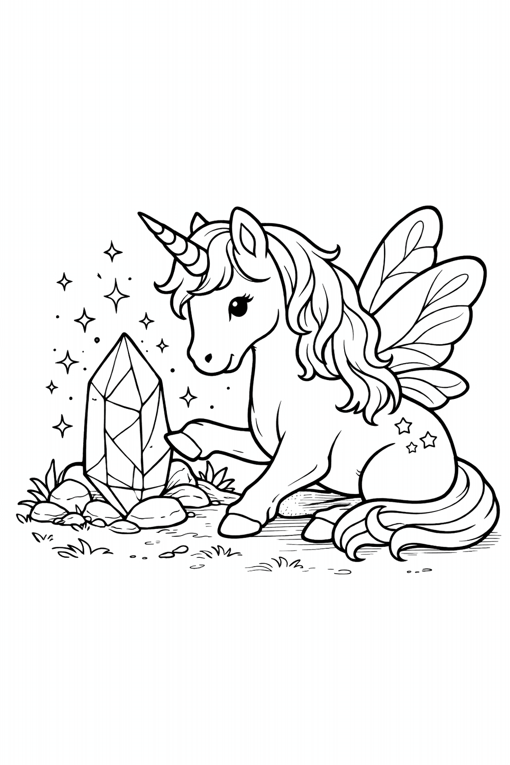 Unicorno con cristallo magico da colorare