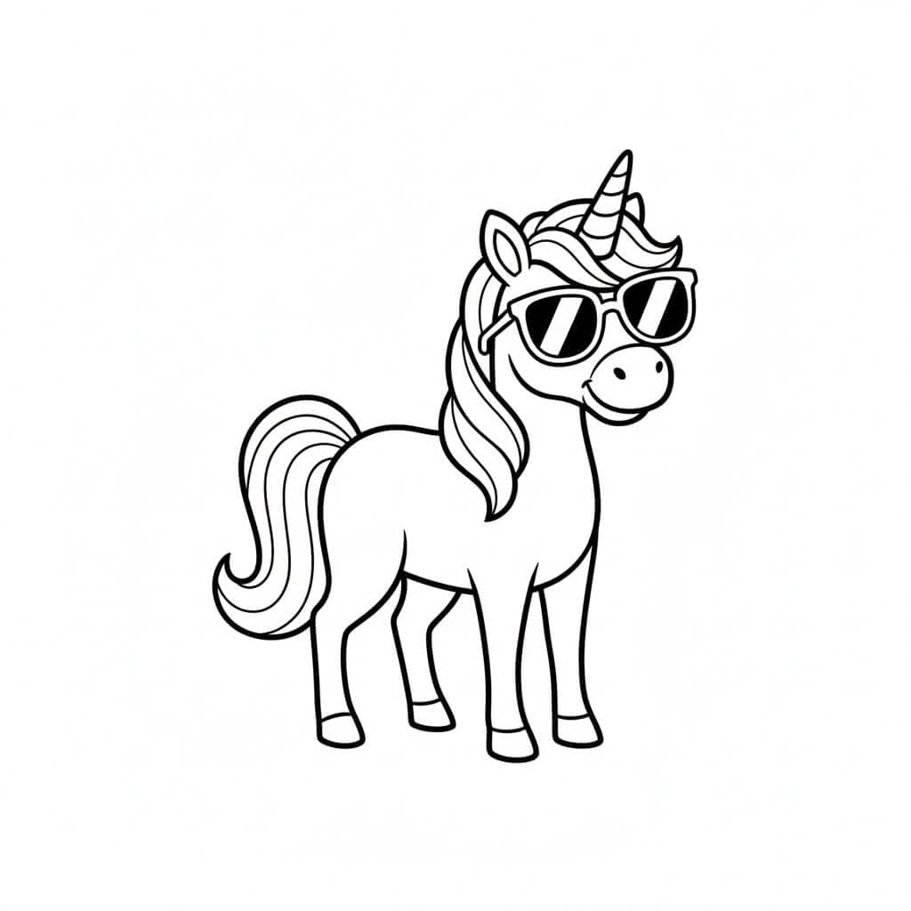 Unicorno con occhiali da sole da colorare