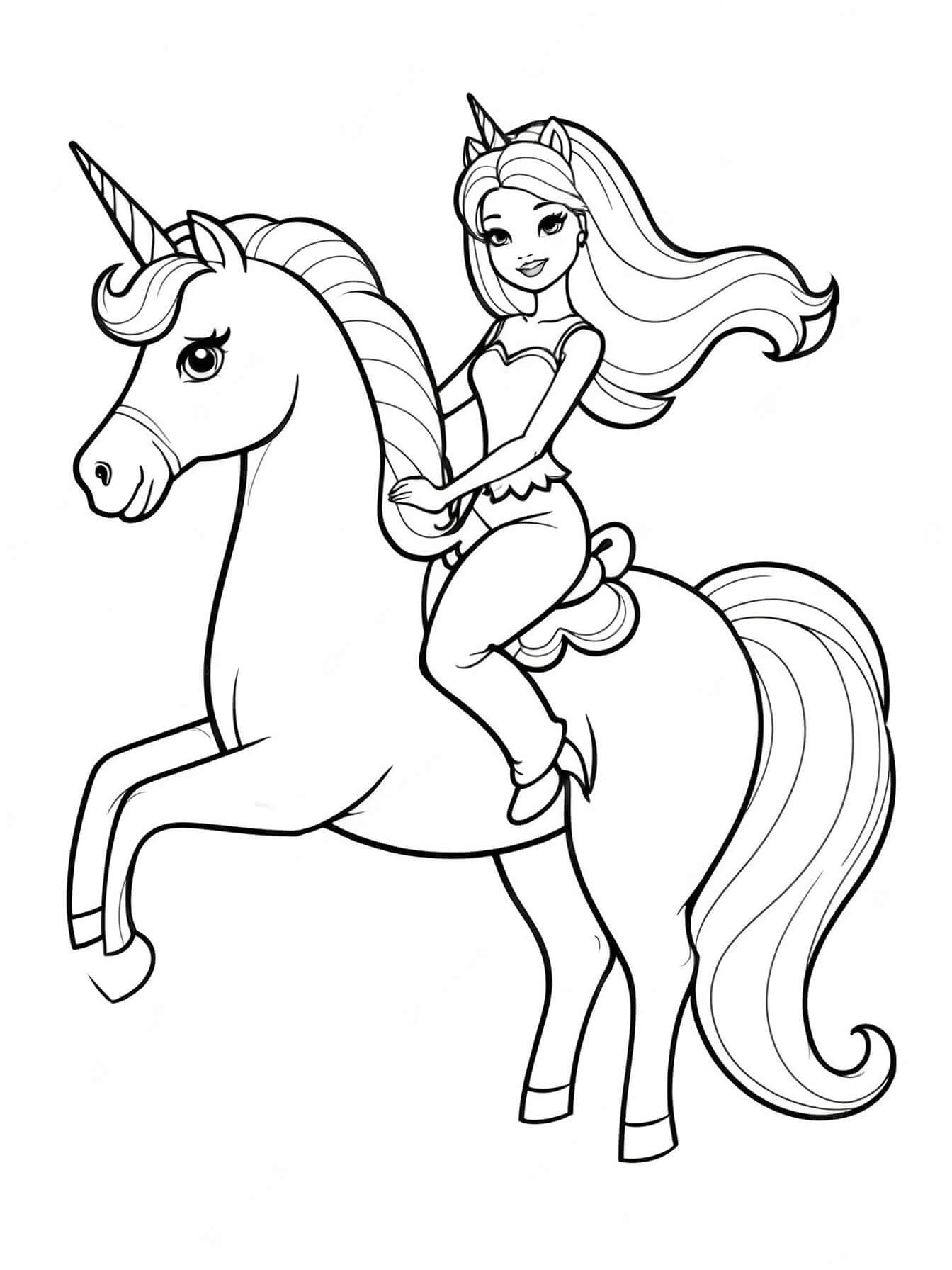 Unicorno in stile Barbie da colorare