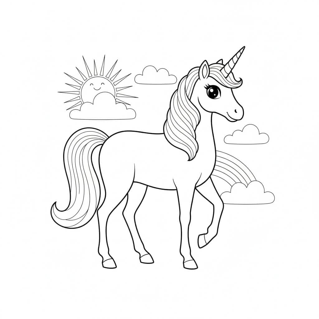 Unicorno nel cielo da colorare