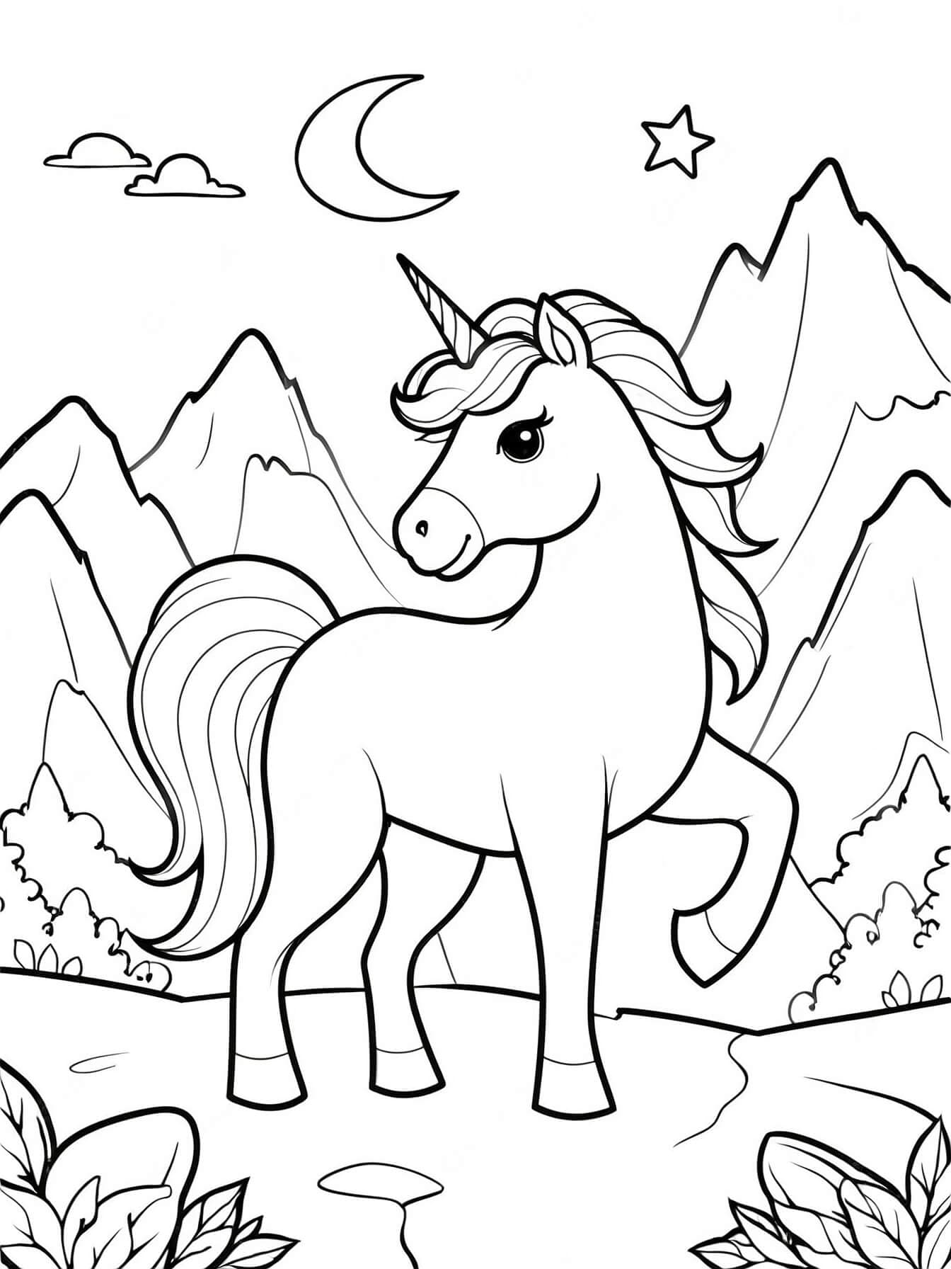 Unicorno tra le montagne da colorare