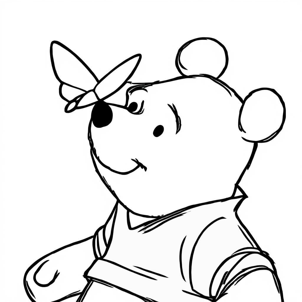 Winnie Pooh con farfalla da colorare