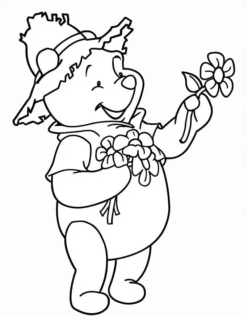 Winnie Pooh con fiori da colorare