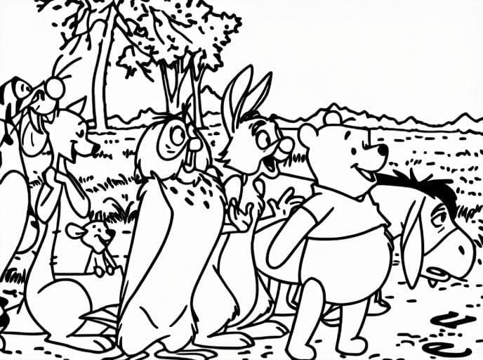 Winnie Pooh con la sua comitiva da colorare