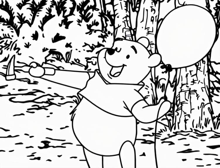 Winnie Pooh con palloncini da colorare