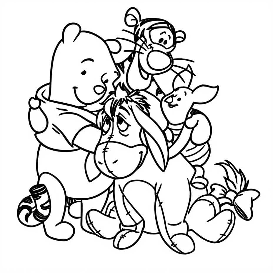 Winnie Pooh e amici in gruppo da colorare