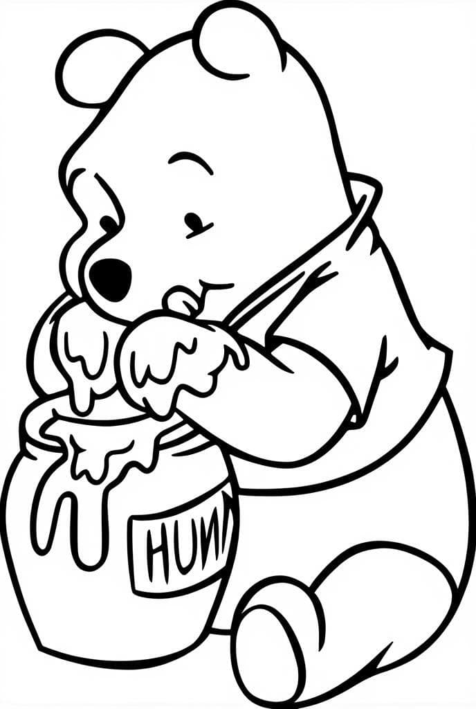 Winnie Pooh mangia miele da colorare